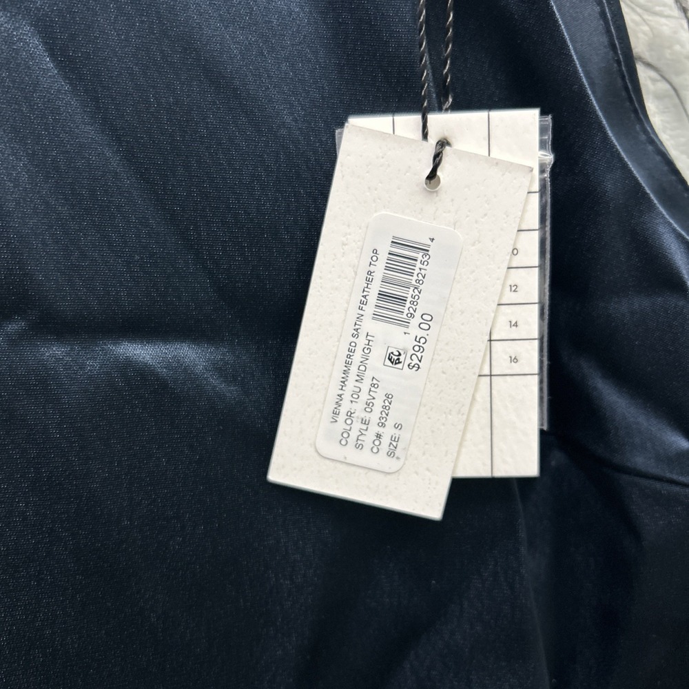 Milly Shirt Womens Small Blue Vienna Hammered Satin Feather Top - Picture 4 of 10